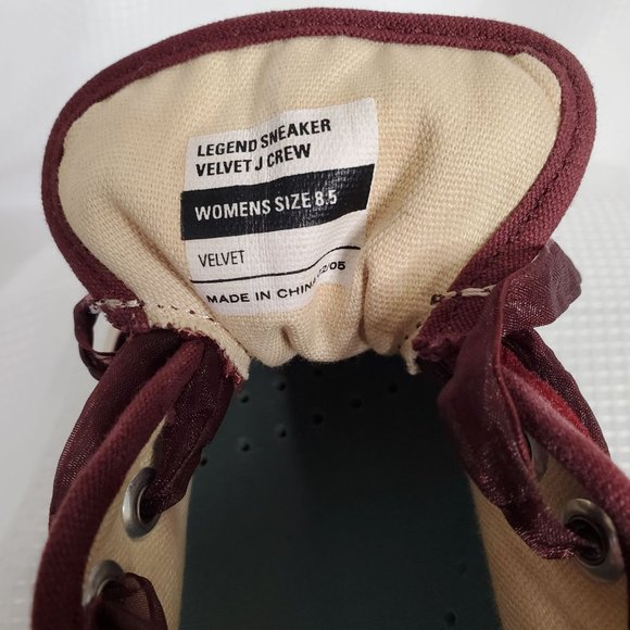 J.Crew SeaVees Womens Sz 8.5 Sneakers Legend Burgundy Velvet Sheer Ribbon Laces - Picture 7 of 9